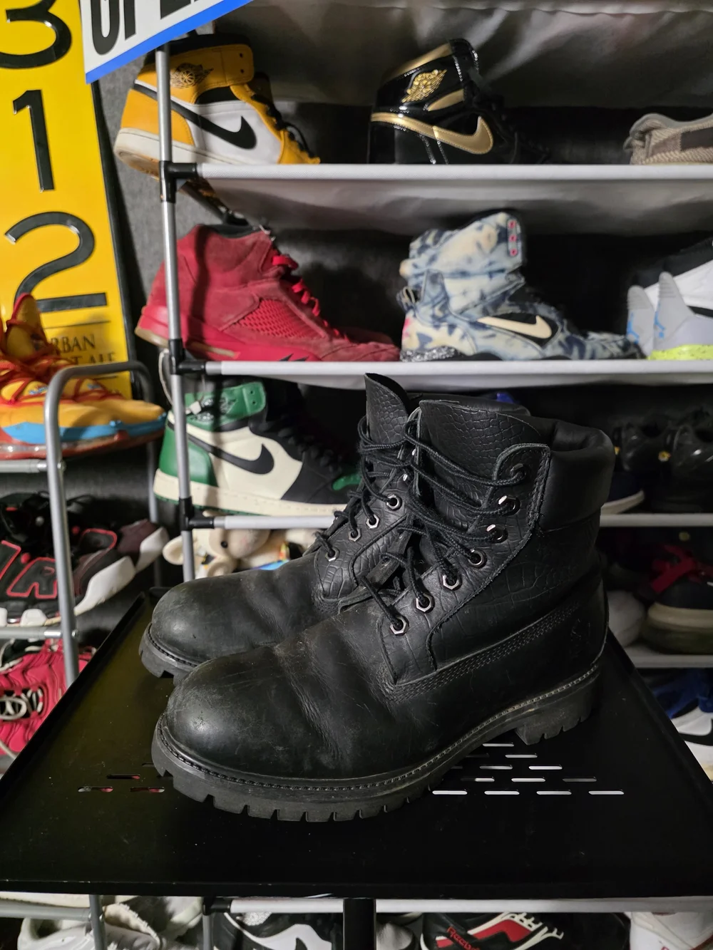 🔥 Timberland Men’s Size 10 Croc Embossed Black Leather Rugged Work Boots